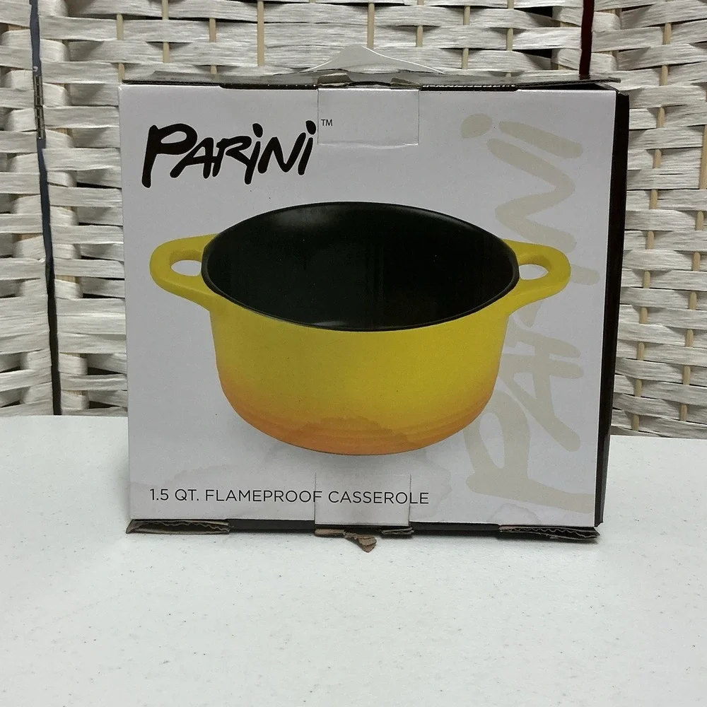 Parini 1.5 Quart‎ Flameproof Casserole Yellow Ceramic, New in Box